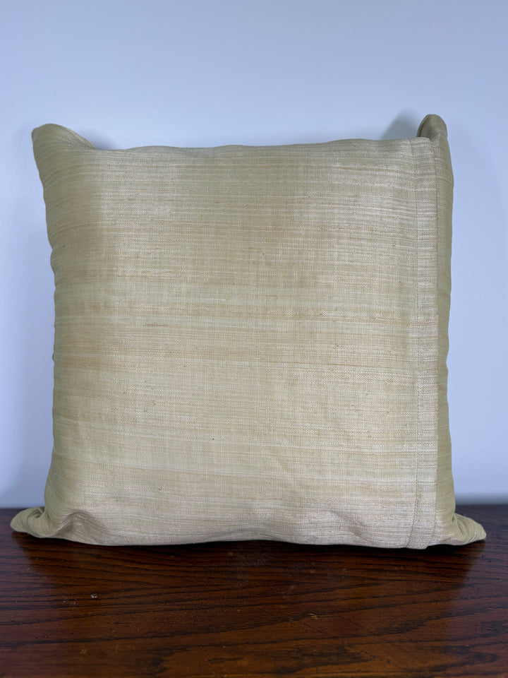 Green Silk Decorative Pillow with Pleated Rosettes and Shell Embellishments