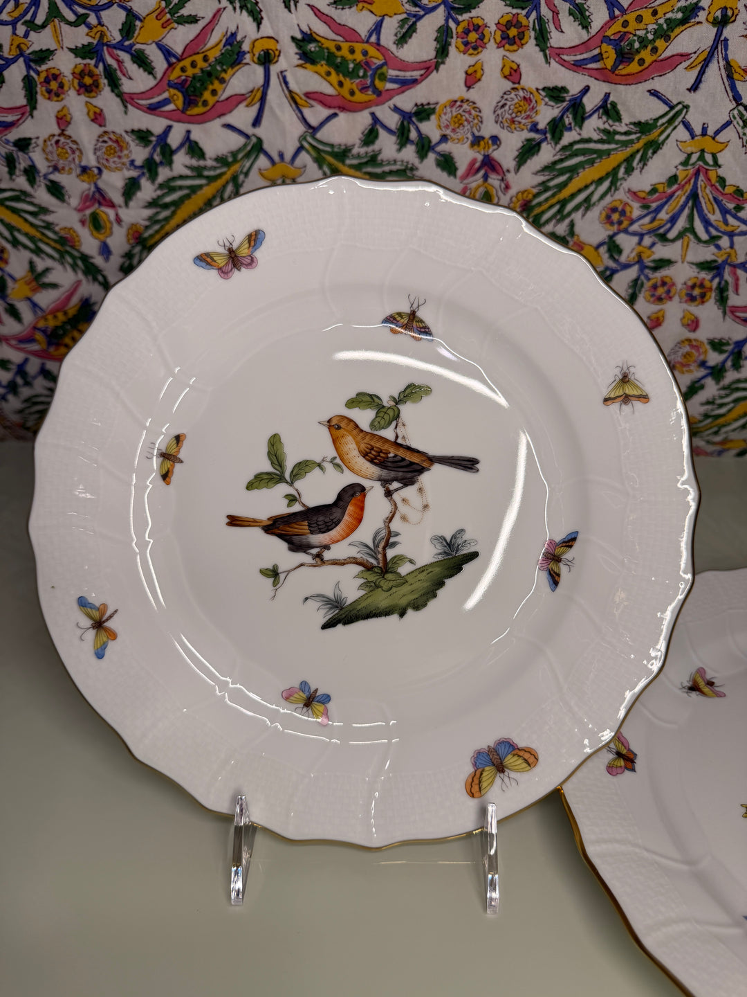 Pair of Herend Rothschild Bird Porcelain Dinner Plates - Set of 2