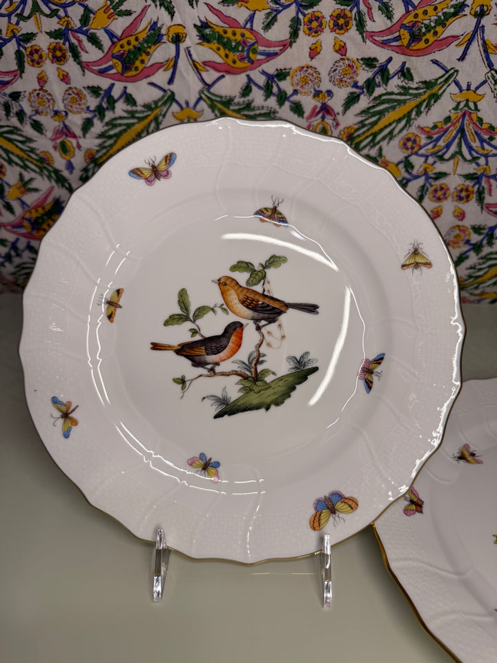 Pair of Herend Rothschild Bird Porcelain Dinner Plates - Set of 2
