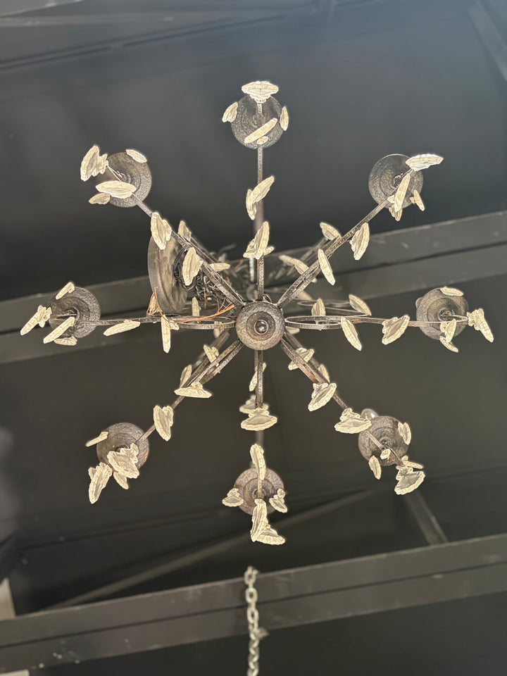 Black Wrought Iron Chandelier with Crystal Drops