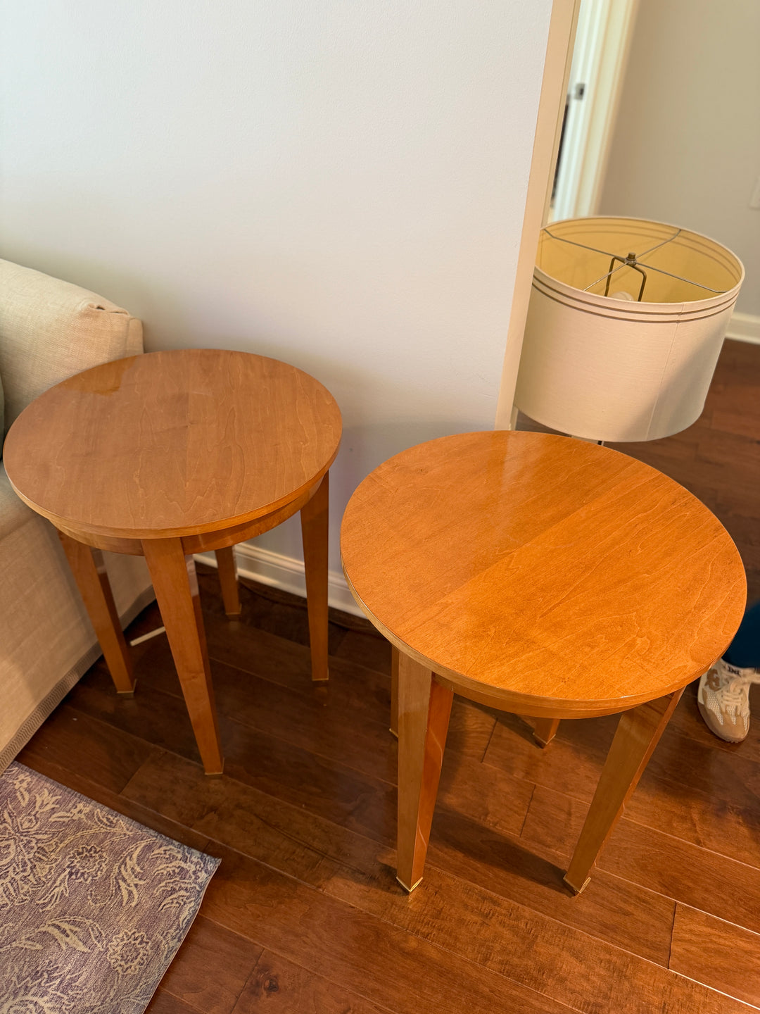 Pair of Round Cherrywood Side Tables