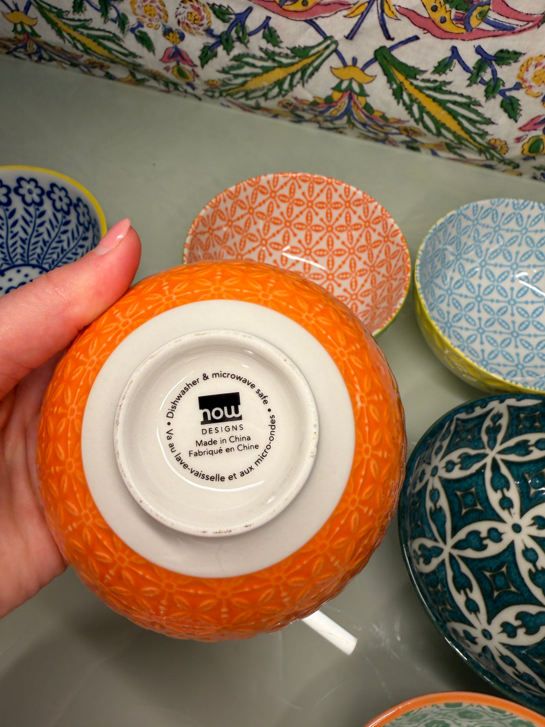 Set of 8 Colorful Patterned Ceramic Bowls