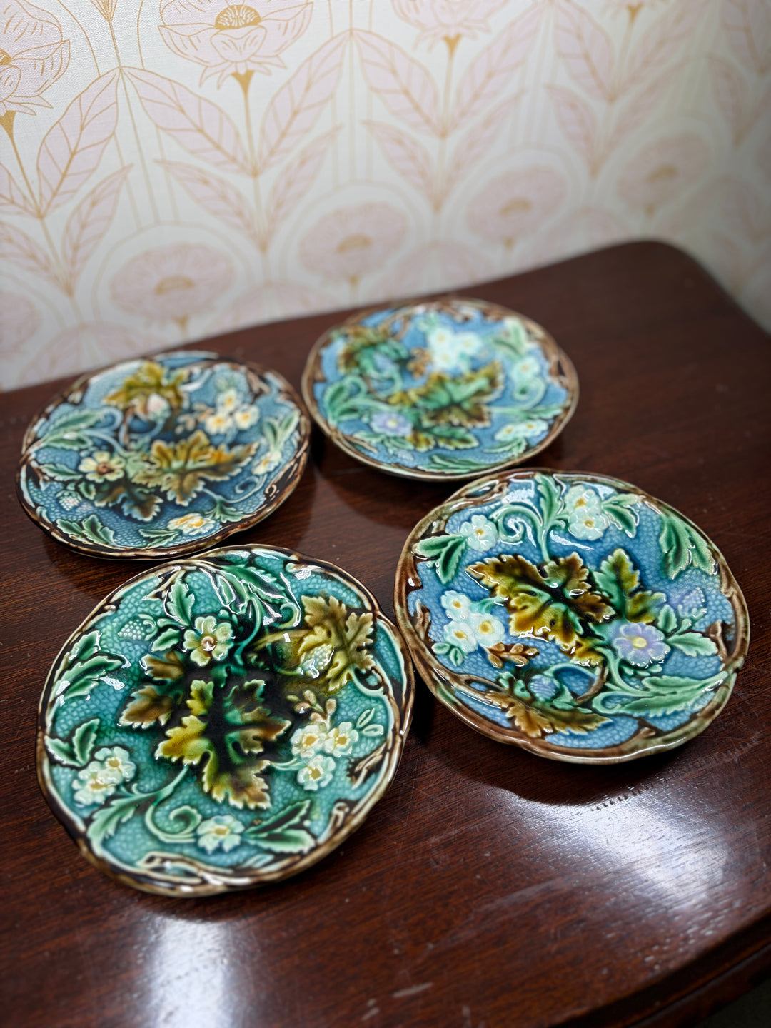Set of Four 19th Century Swedish Majolica-Style Dessert Plates