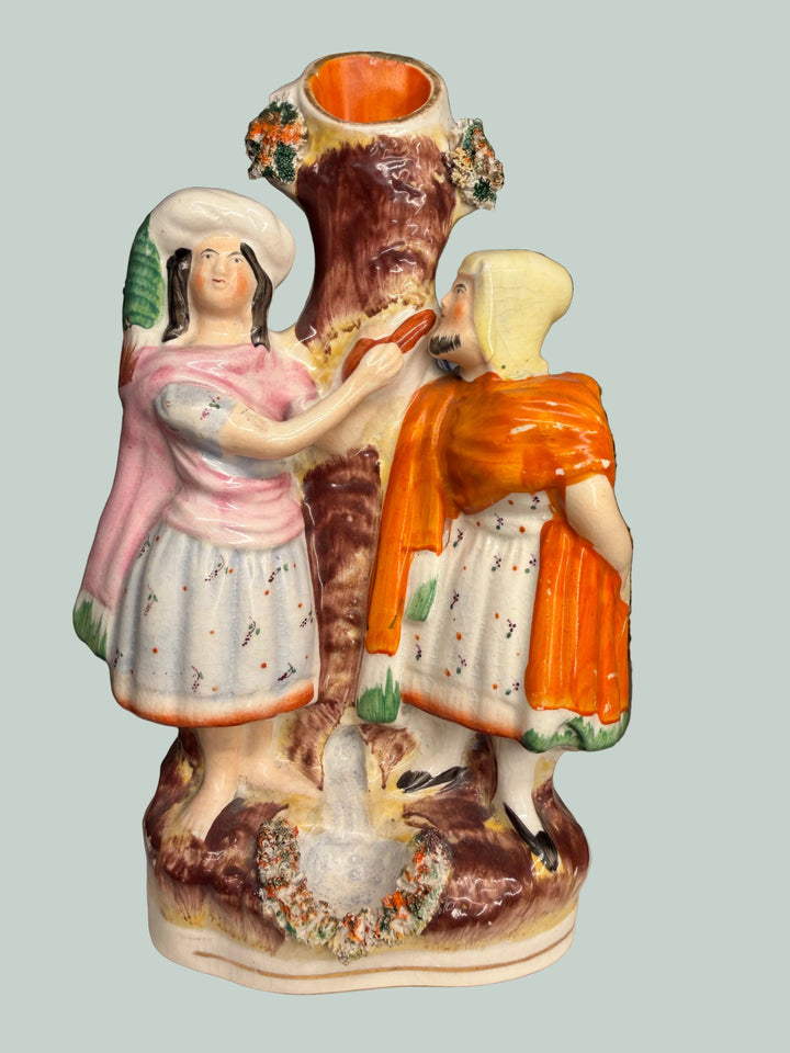 Staffordshire Pottery Figural Spill Vase with Two Figures