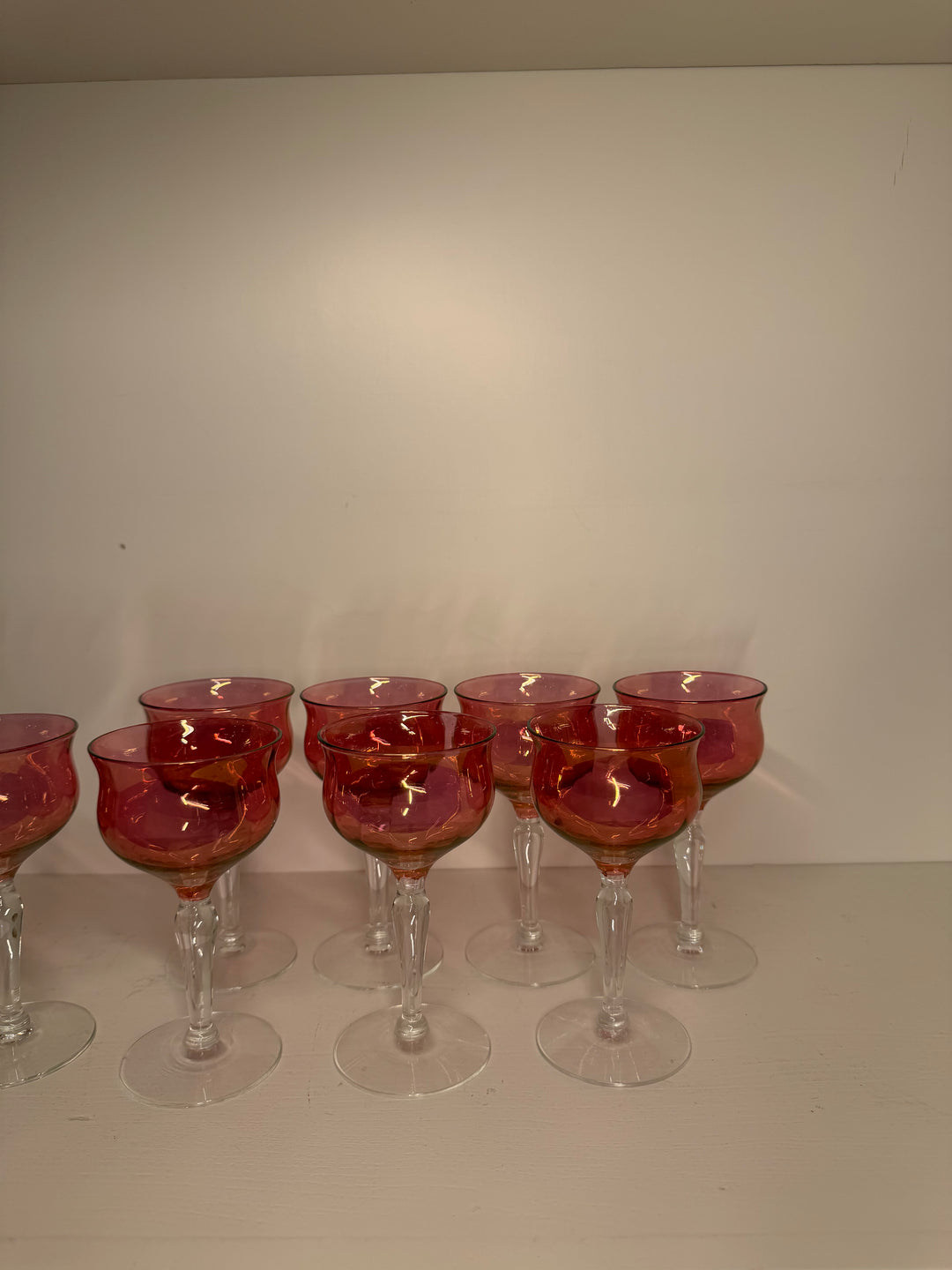 Vintage Cranberry Iridescent Glass Coupes - Set of 8