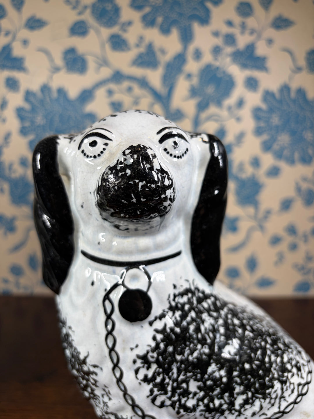 Pair of Antique Black and White Staffordshire Dogs