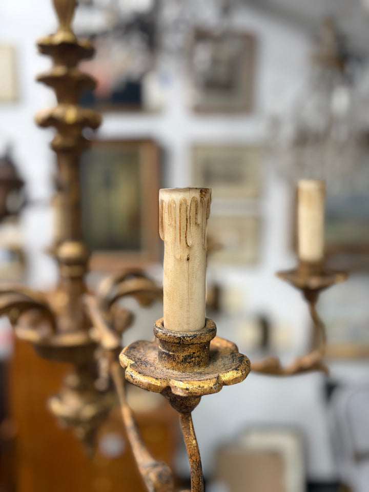 Aidan Gray Gold Gilt Five-Arm Candelabra Chandelier