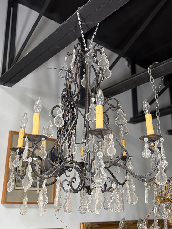 Black Wrought Iron Chandelier with Crystal Drops
