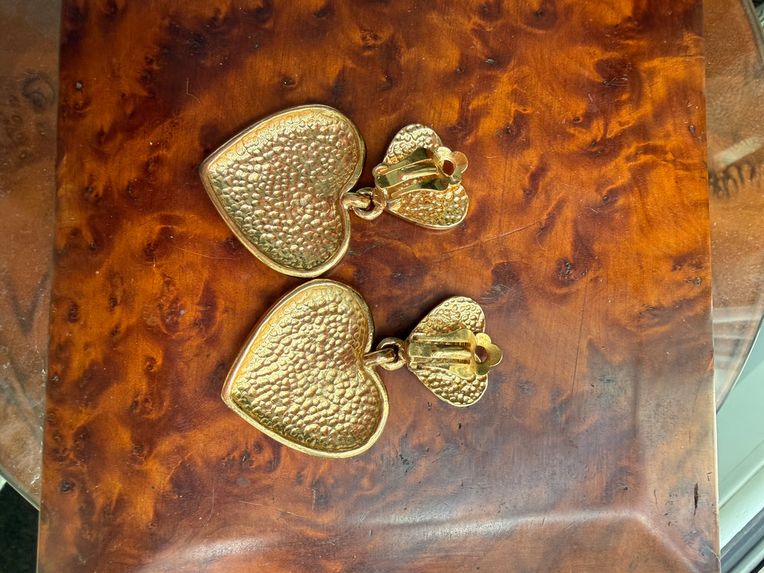 Vintage Costume Jewelry Heart Earrings from Paris Flea Market
