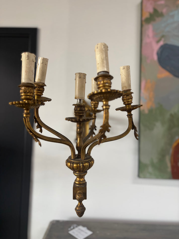 Ornate Gilt Brass Wall Sconces