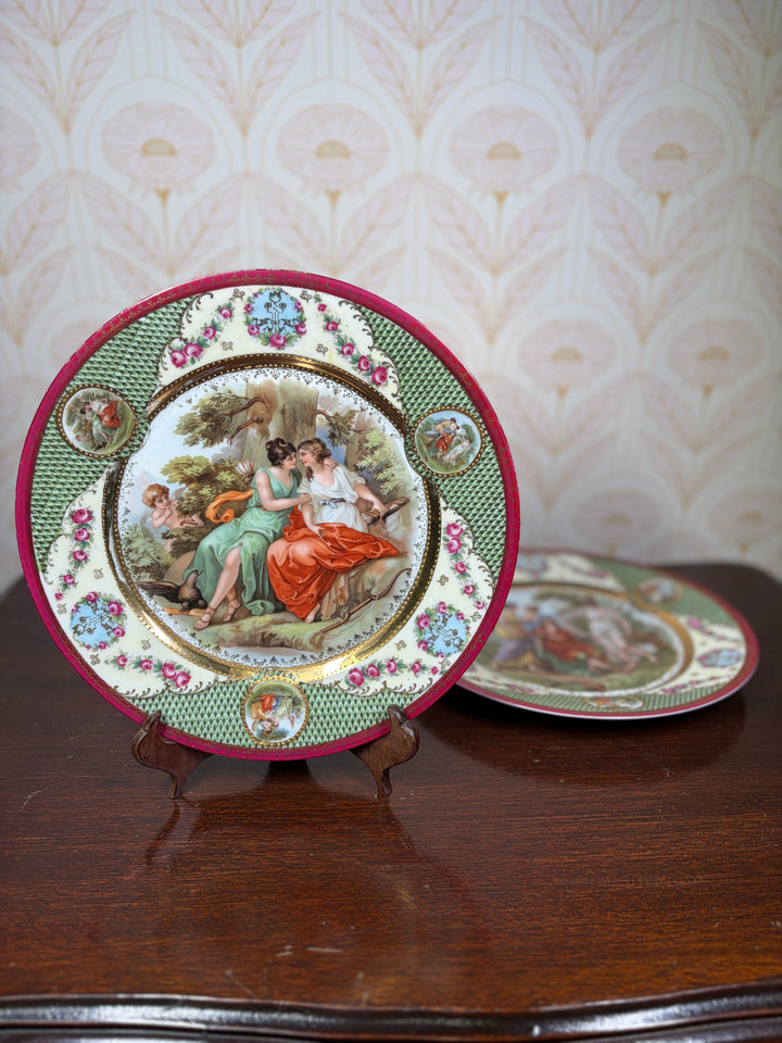 Pair of Vienna-Style Porcelain Cabinet Plates with Classical Figural Scenes