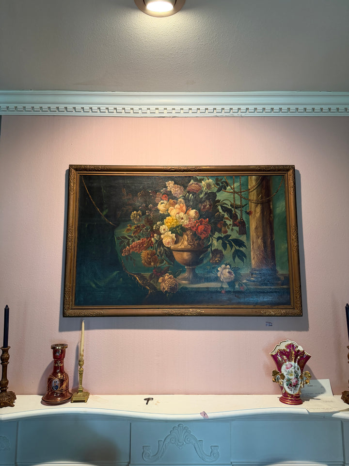 Antique Floral on Wood Painting