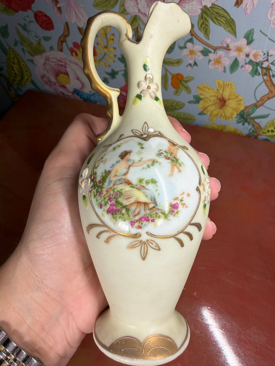 Set of 2 1960s Japanese Hand Painted Bud Vases