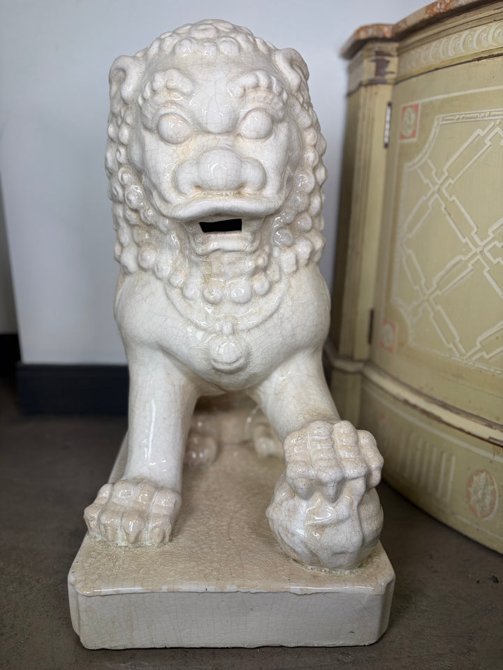 Pair Large White Glazed Ceramic Foo Dog Statues