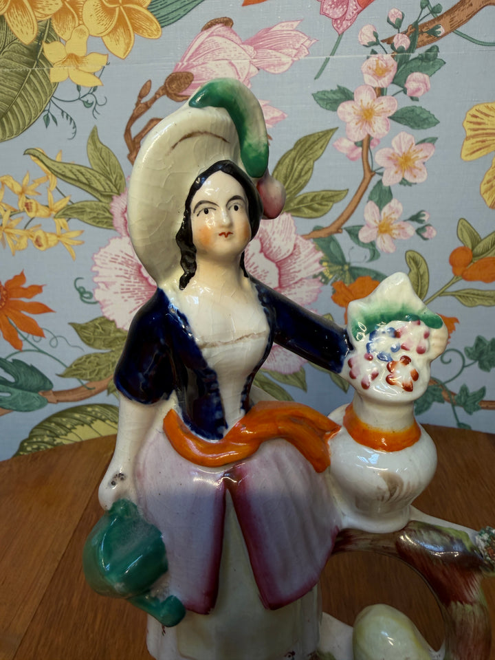 Antique Staffordshire Lady with Flowers