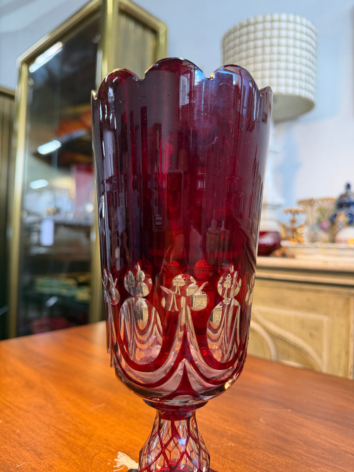 Vintage Bohemian Red Glass Vase
