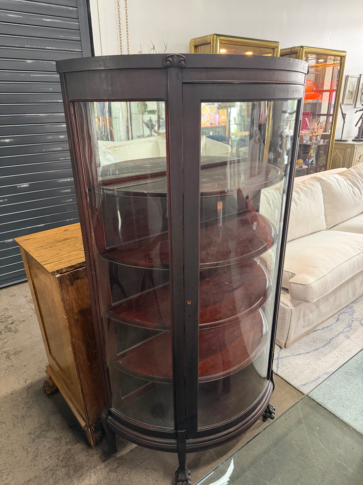 Curved Glass Claw Foot China Cabinet (Missing Key)