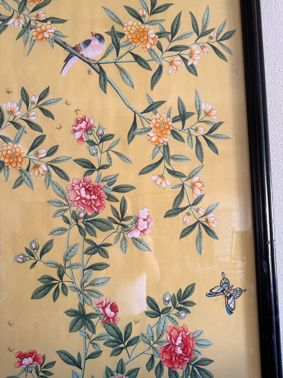 Chinoiserie Framed Yellow Wallpaper Panel