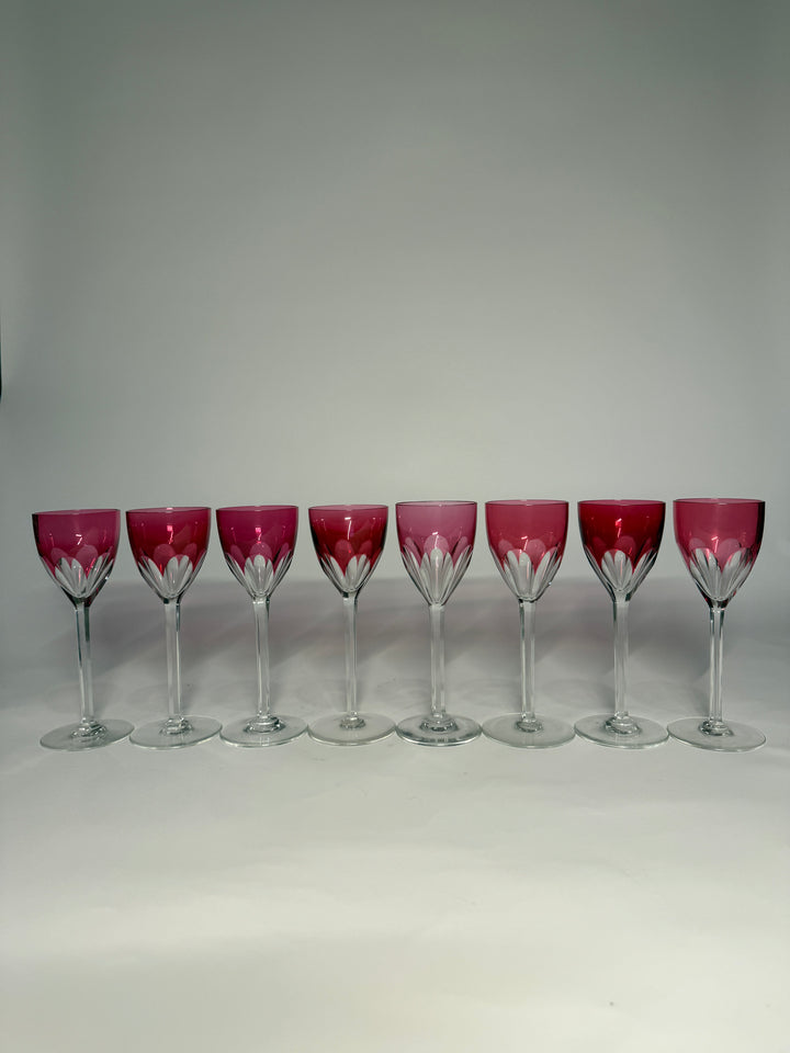 8 Baccarat Harcourt Genova Ruby Crystal Glasses