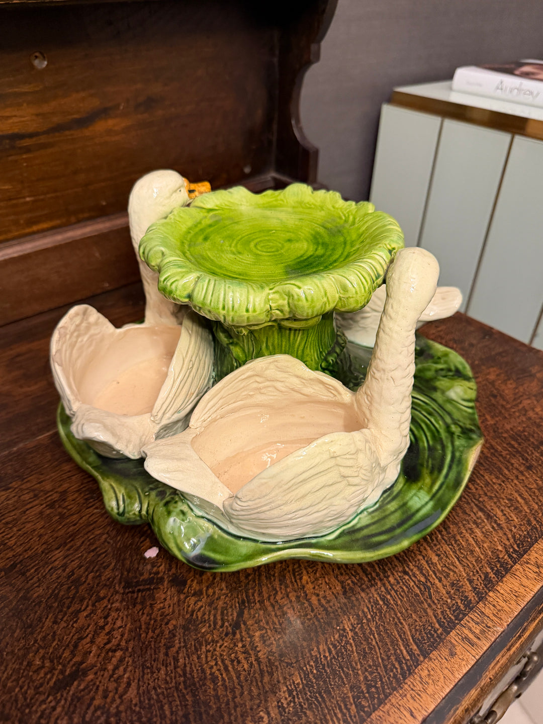 English Victorian Figural Majolica Flower Stand by Bretby, & Mark