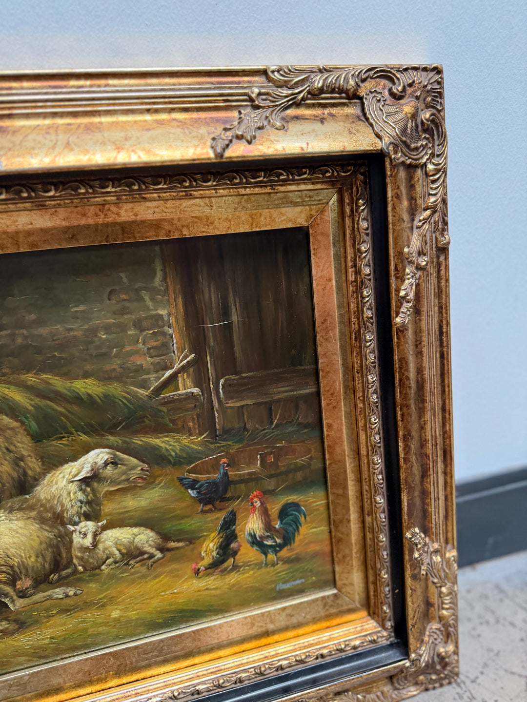 Sheep & Chickens Original Oil Painting
