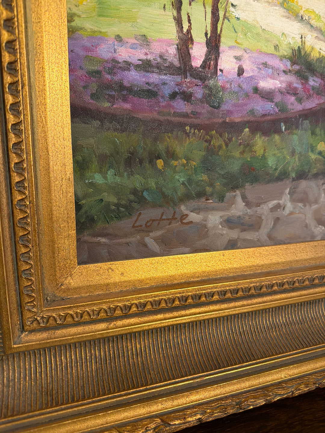 Framed Cottage Original Oil Painting - Signed "Lotte" (39.5 in x 49.5 in)