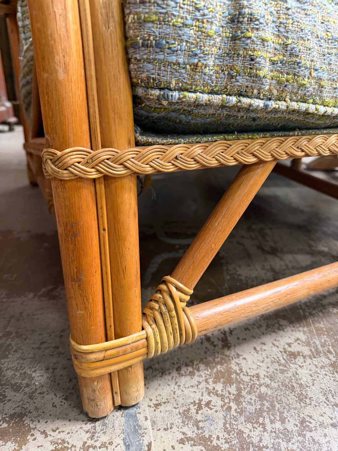 Set of 2 Vintage Braided Rattan and Bamboo Chairs