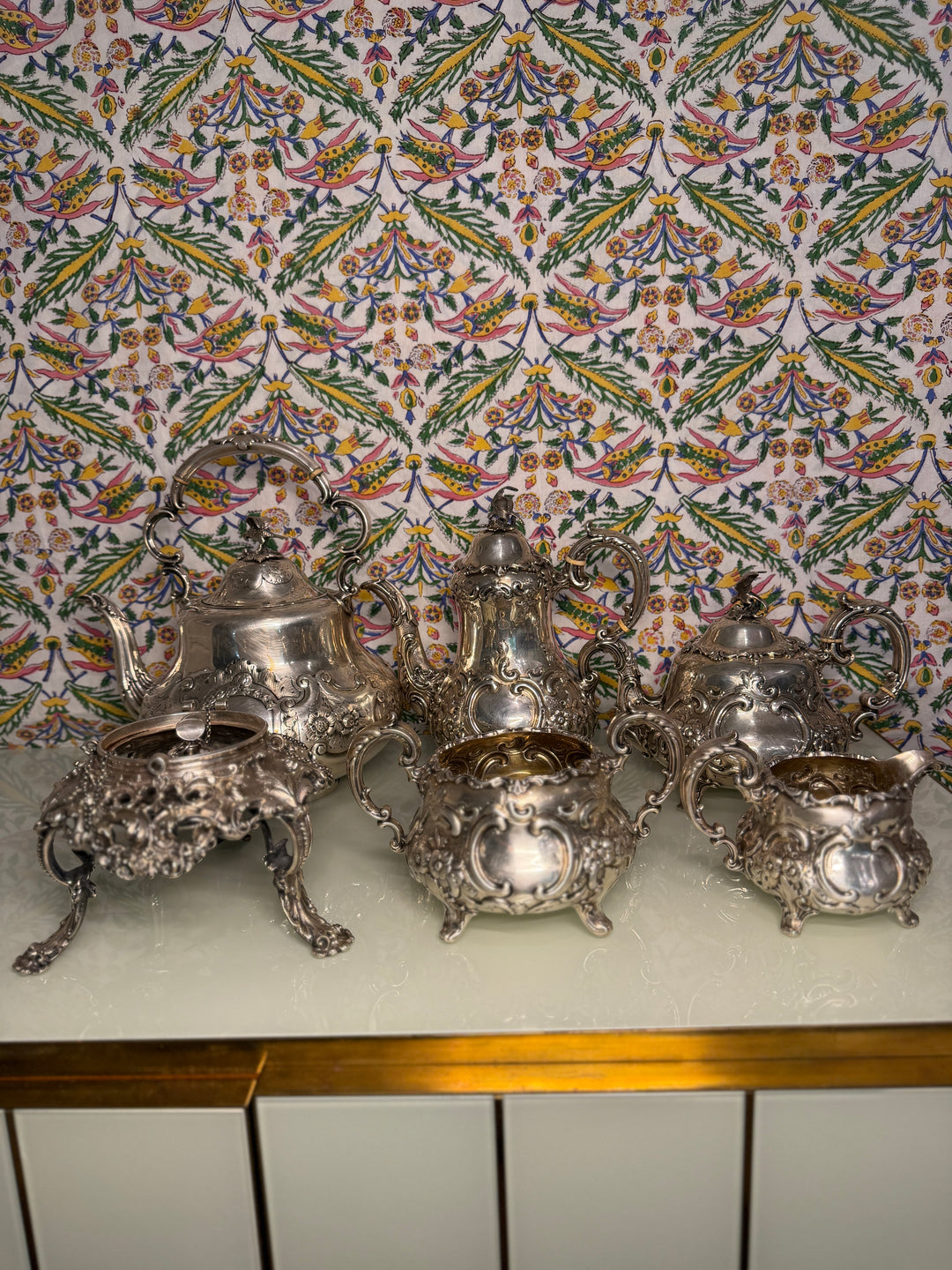English Victorian Sterling Silver Tea & Coffee Service, Louis XV Pattern