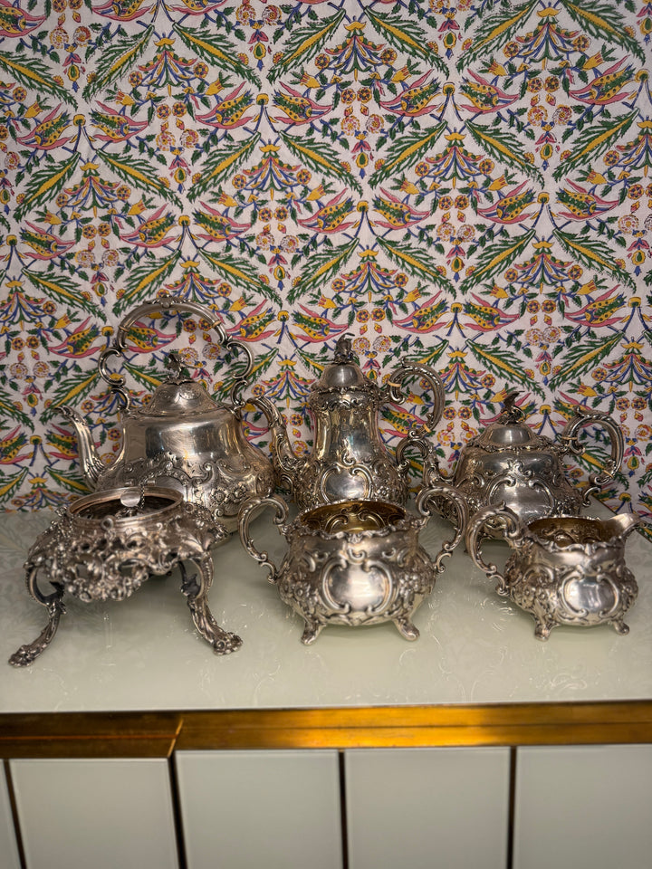 English Victorian Sterling Silver Tea & Coffee Service, Louis XV Pattern