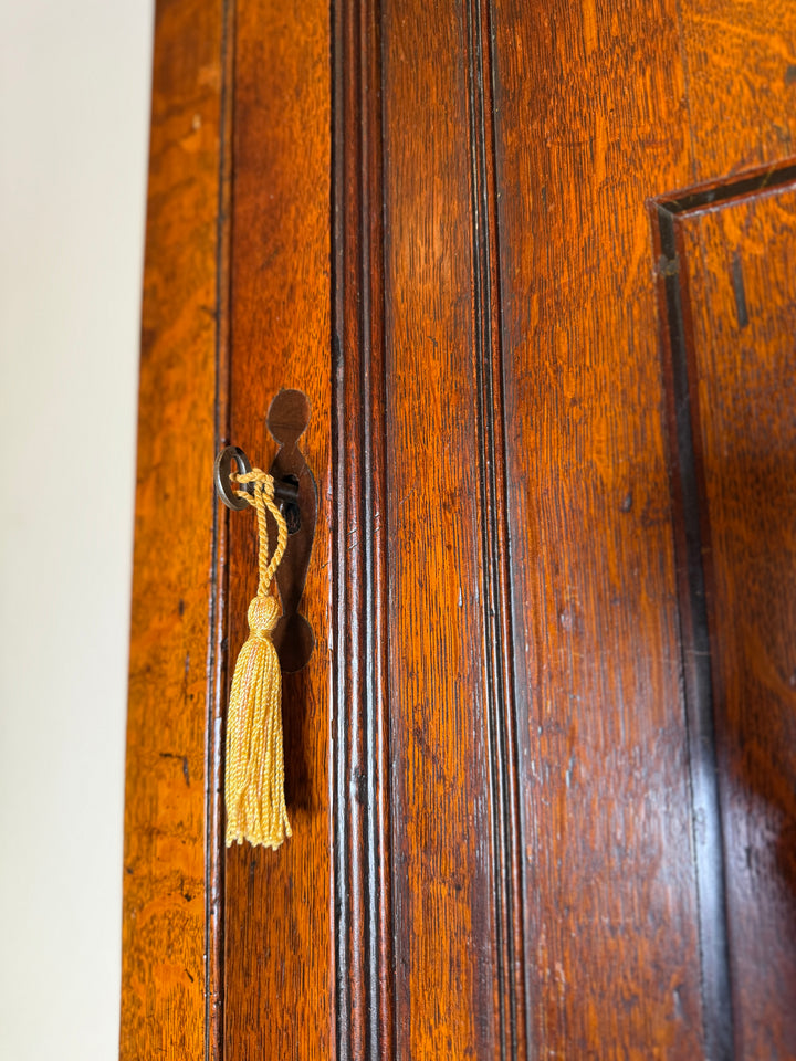 Georgian Oak Mahogany Inlaid Wall Hanging Corner Cupboard