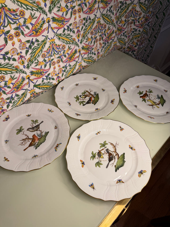 Set of Four Herend Rothschild Bird Dinner Plates