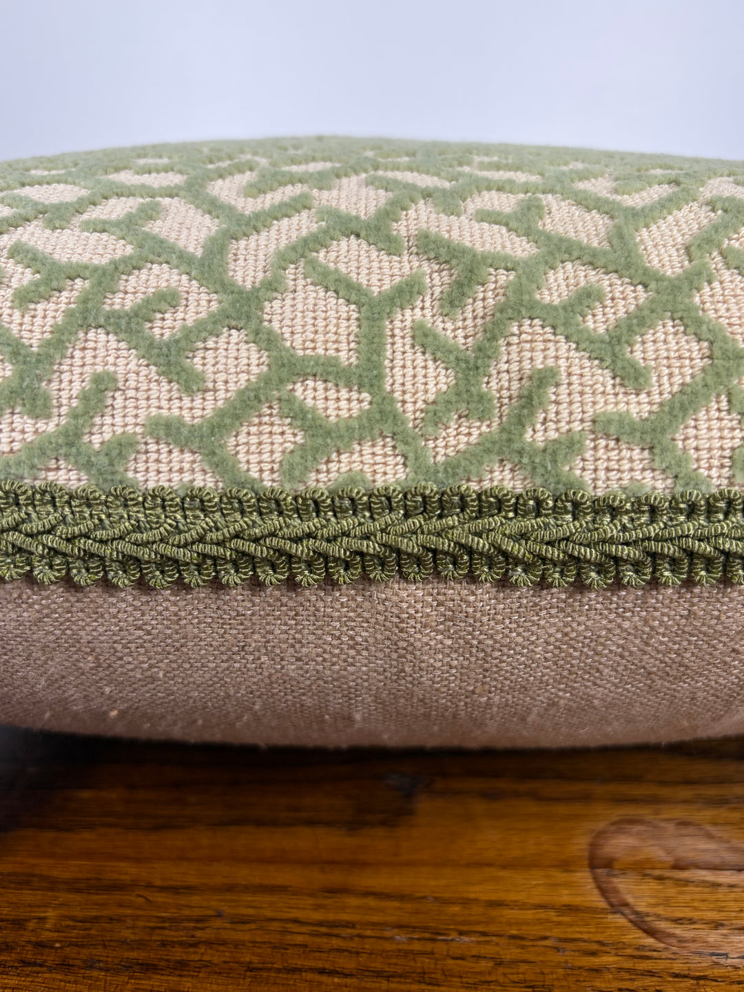 Green & Cream Geometric Needlepoint Throw Pillow