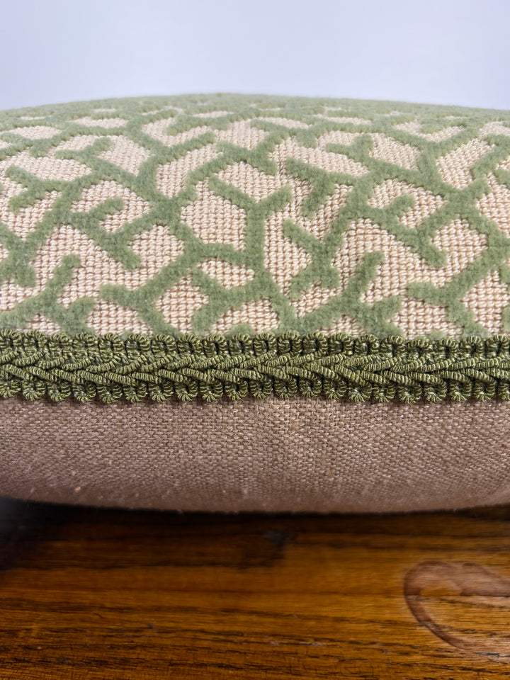 Green & Cream Geometric Needlepoint Throw Pillow