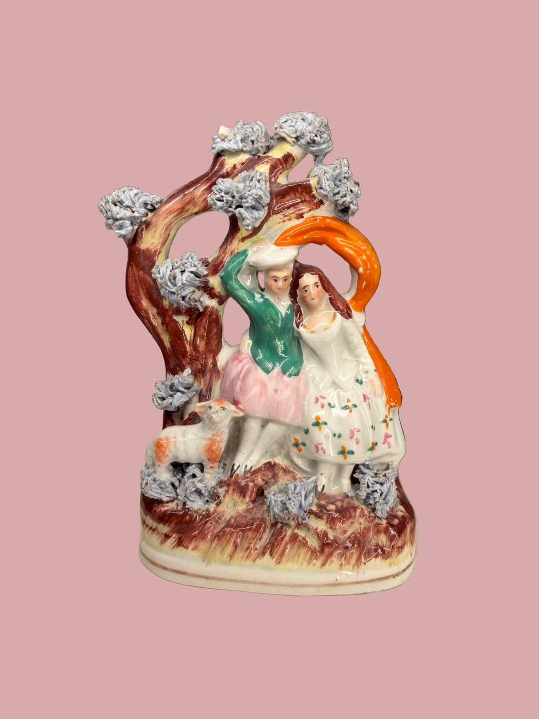 Staffordshire Pottery Figural Group with Couple and Lamb