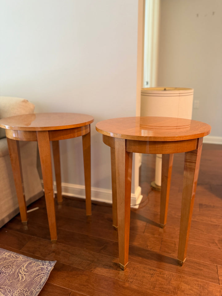 Pair of Round Cherrywood Side Tables