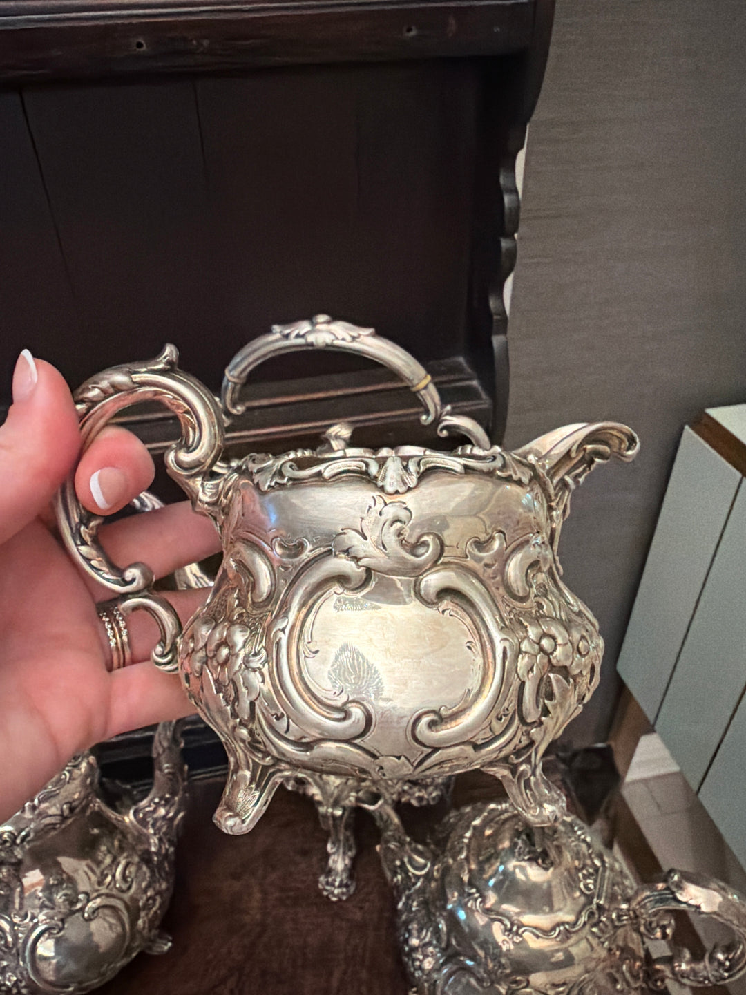 English Victorian Sterling Silver Tea & Coffee Service, Louis XV Pattern
