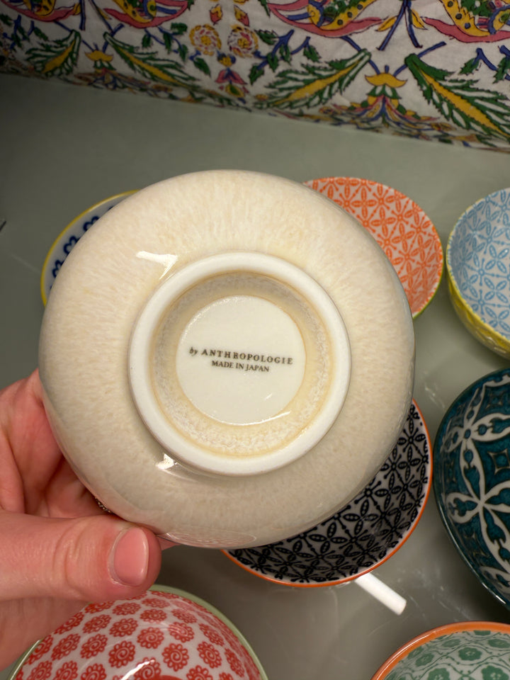 Set of 8 Colorful Patterned Ceramic Bowls