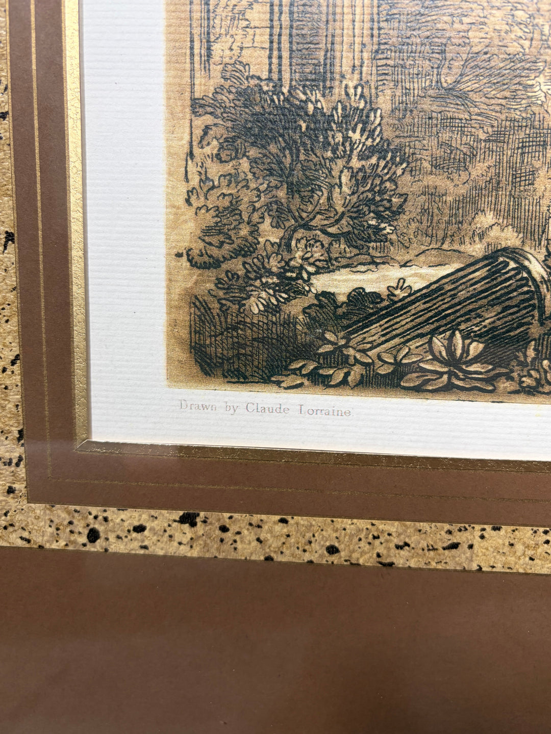 Framed Engraving After Claude Lorraine – Classical Landscape with Ruins