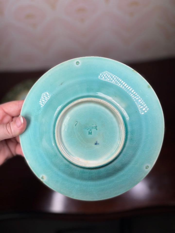 Set of Three Majolica-Style Ceramic Plates with Celtic Knotwork Border