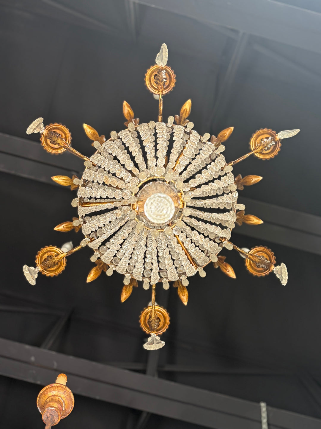 Empire-Style Gilt Metal and Crystal Basket Chandelier