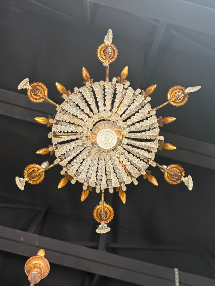 Empire-Style Gilt Metal and Crystal Basket Chandelier