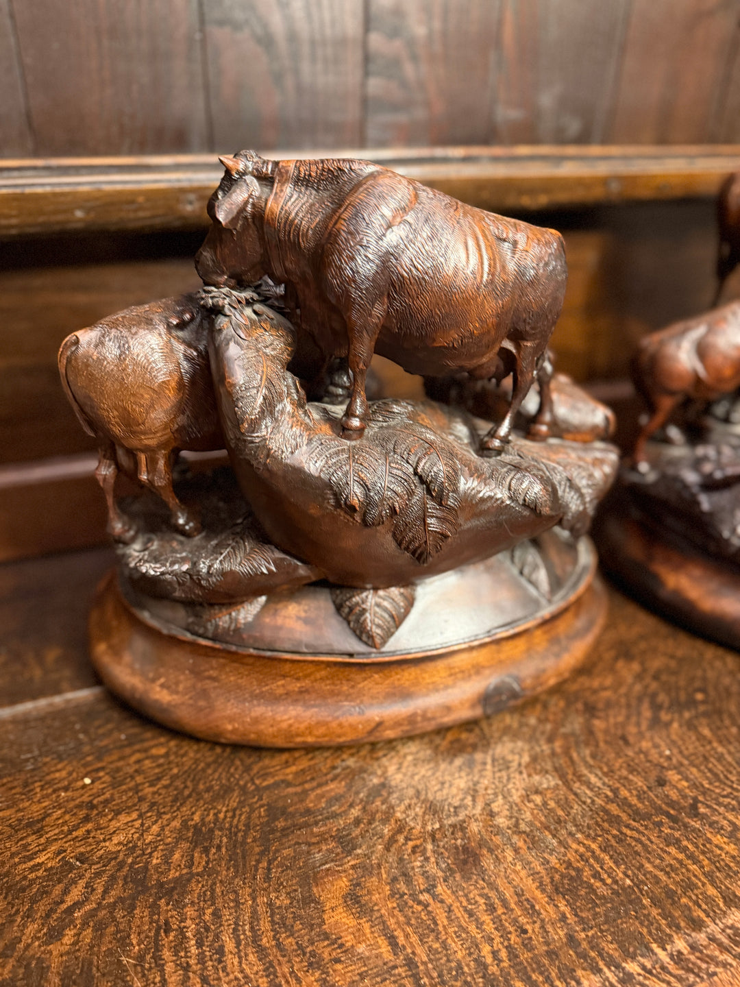Pair of Black Forest Sculptures of Cattle Attributed to Johann Huggler of Brienz