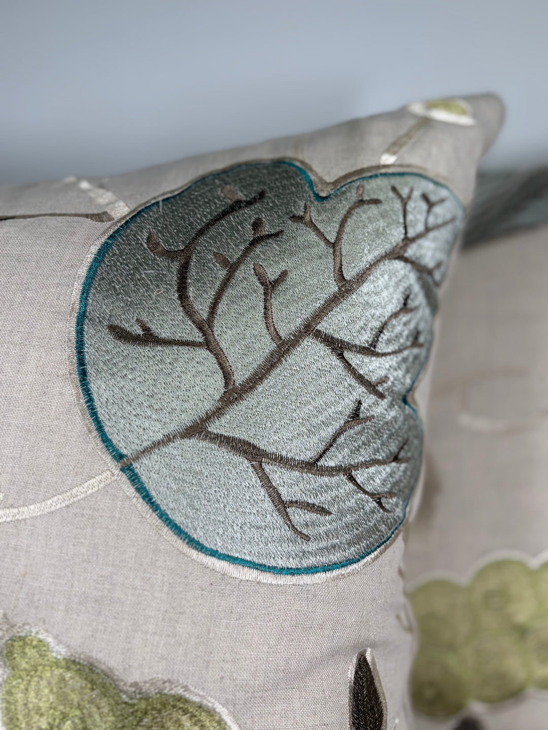 Pair of Embroidered Botanical Throw Pillows
