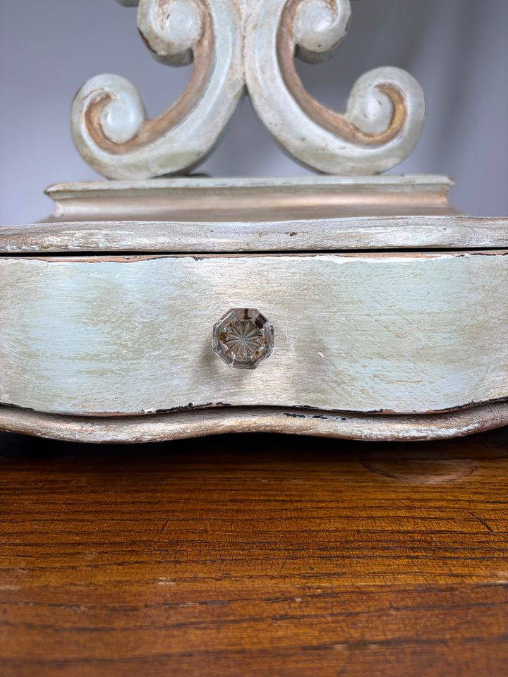 Baroque-Style Vanity Mirror with Candelabra Arms and Jewelry Box Base