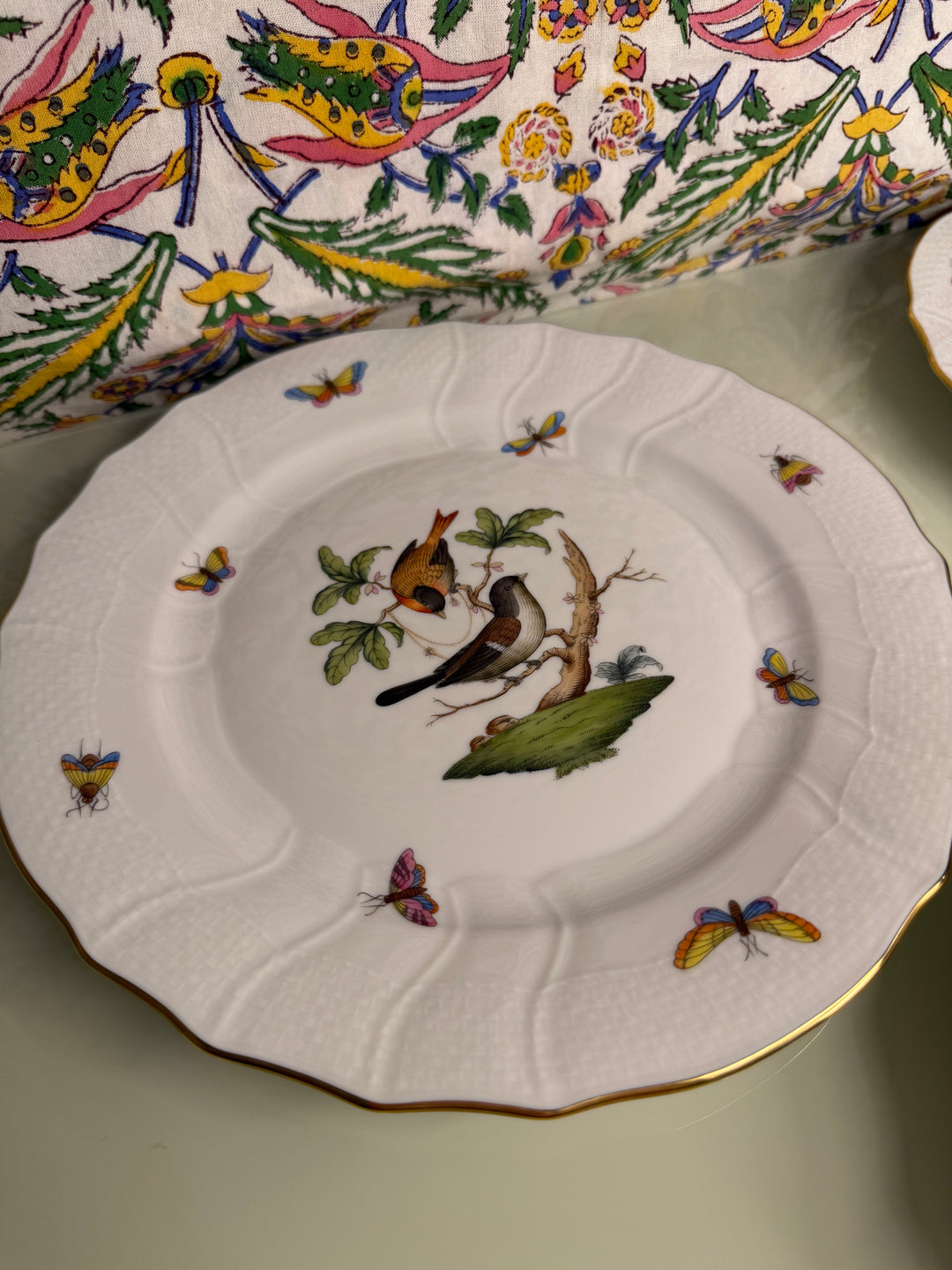 Set of Four Herend Rothschild Bird Dinner Plates