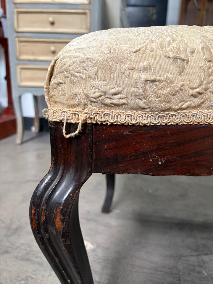 Ebonized Baroque-Style Carved Side Chair with Cream Damask Seat