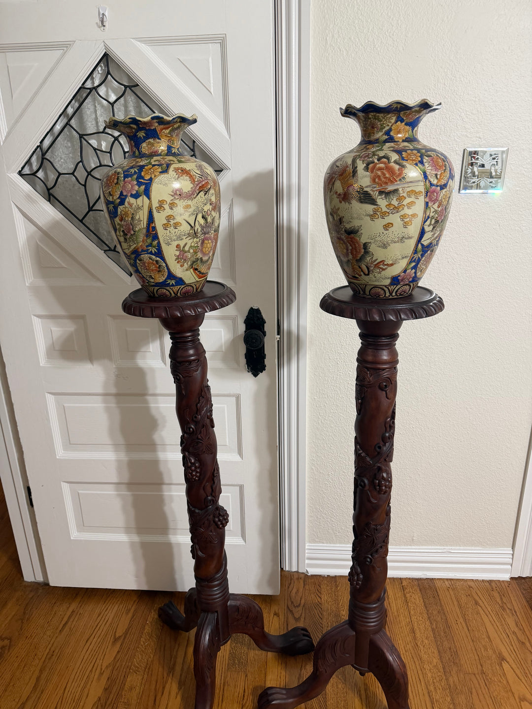 Antique Vases with Wooden Stands