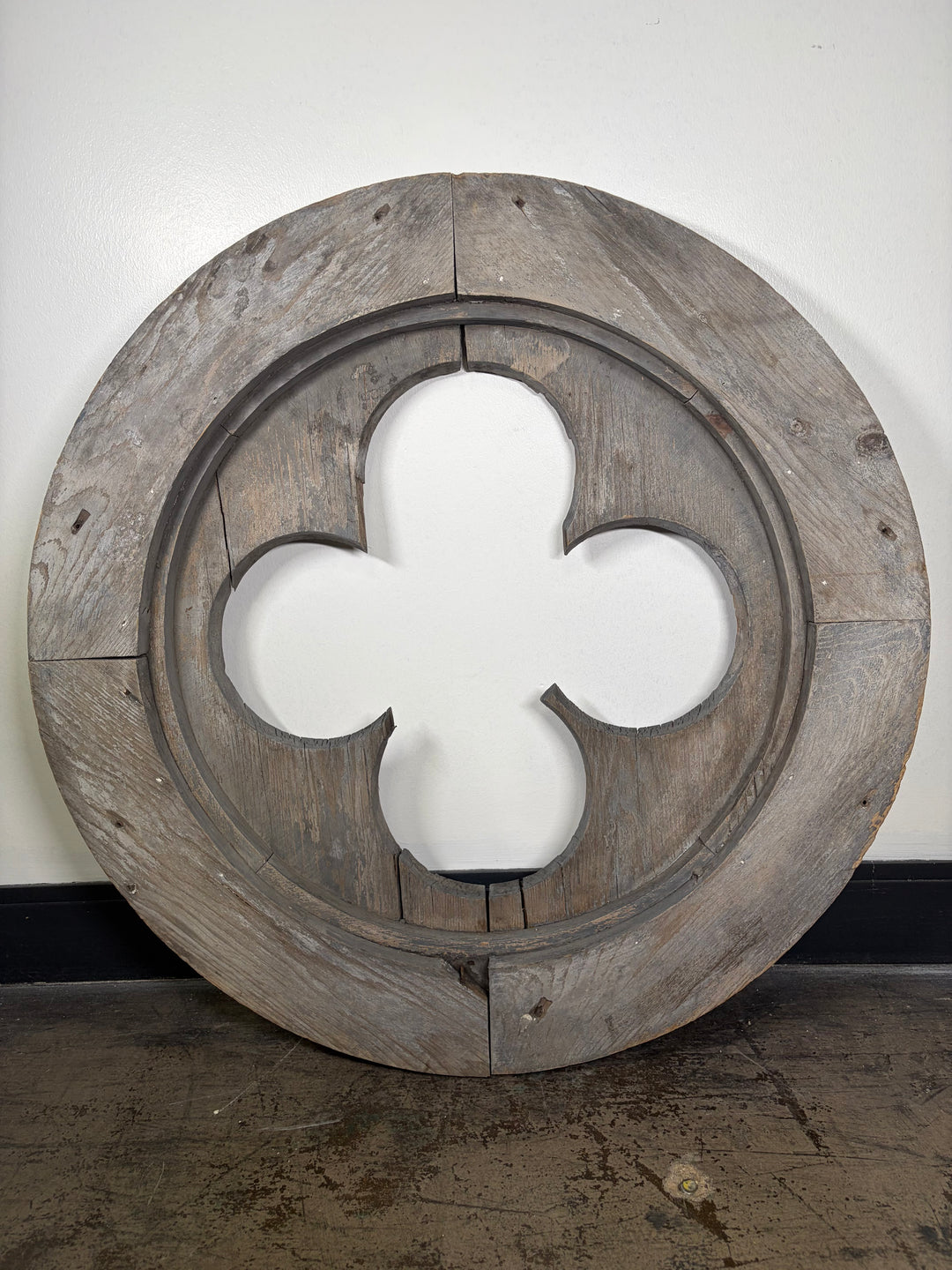 Large Round Wood Quatrefoil Architectural Element