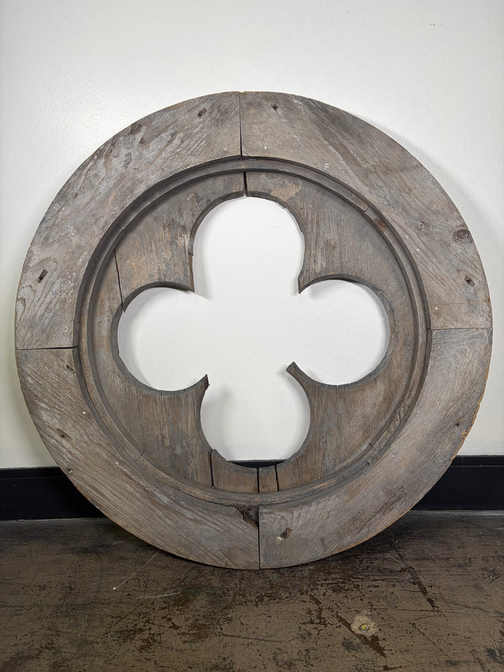 Large Round Wood Quatrefoil Architectural Element