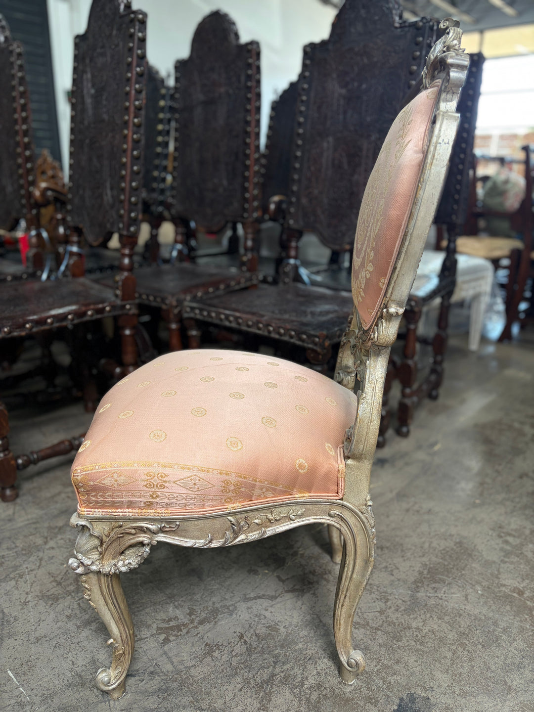 French Rococo-Style Silver-Gilt Carved Side Chair